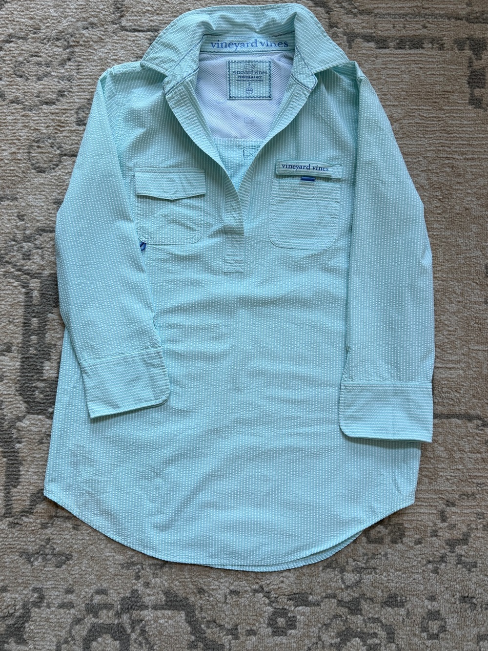 Vineyard Vines Women’s Mint/Teal Performance Seasucker Tunic Cover Up - Picture 2 of 3